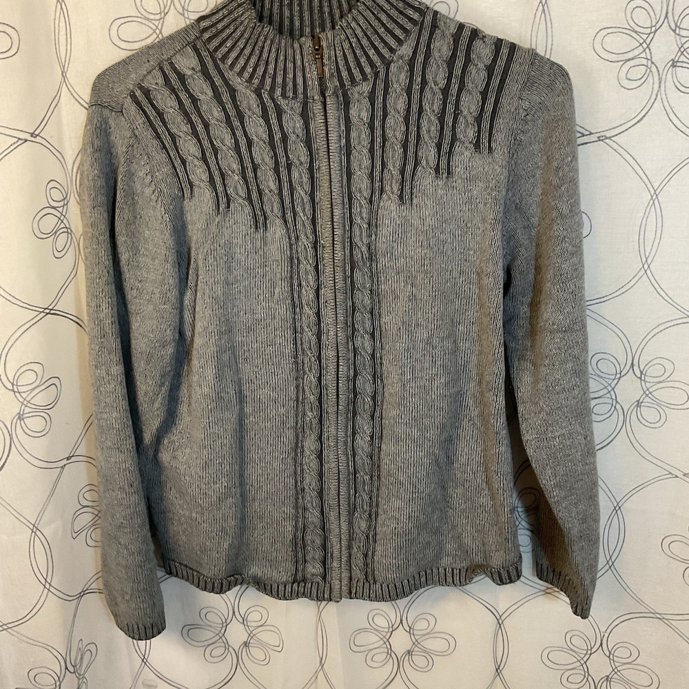Woman's Karen‎ Scott petite Gray Long Sleeve Full Zip size large